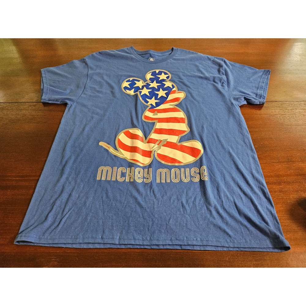 Disney Graphic Tee Men XL Blue Mickey Mouse American Flag Patriotic Cotton